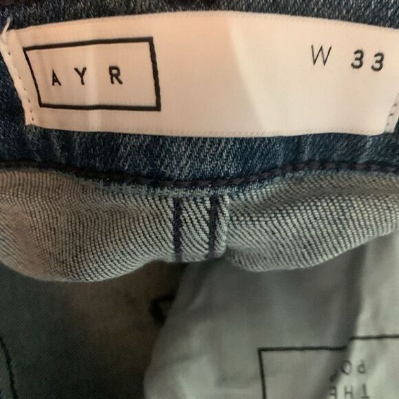 AYR Medium Blue Straight Leg The Pop Frayed Raw Hem Jeans 33 - Picture 14 of 14